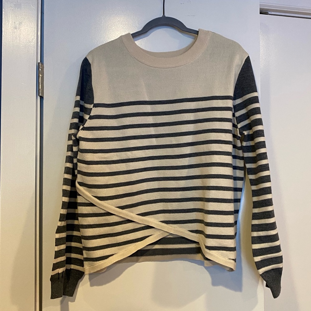 NWOT Grey/Cream Striped Reversible Sweater
